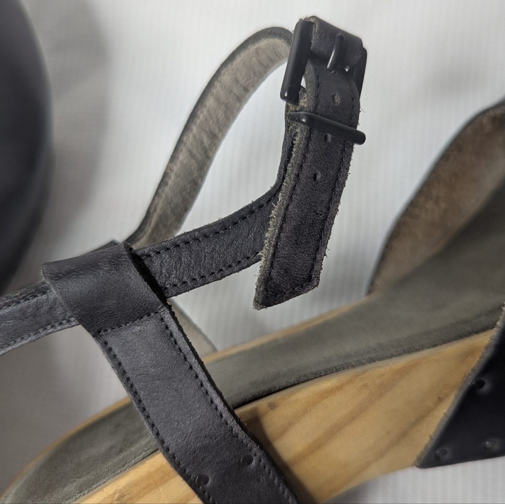 Vialis Black Leather Clogs Wood Heel Handmade in Spain Women's Size 6.5 / EUR 37 - Picture 12 of 14